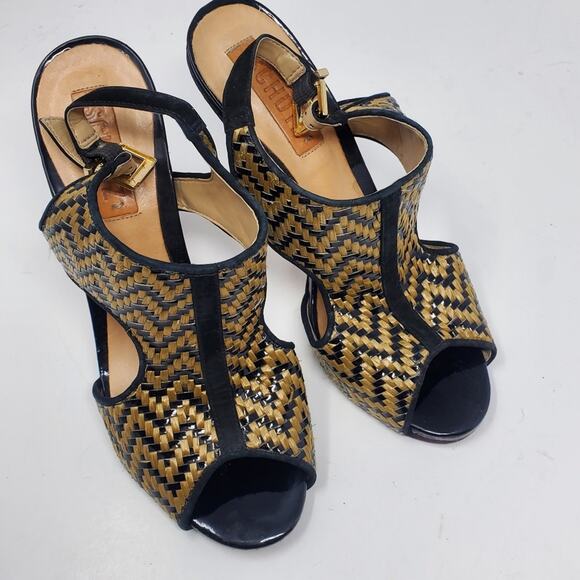 Schutz weaved open toe sling back leather sole heels Size 8B - Picture 7 of 7